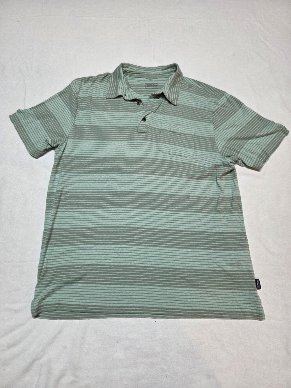 Padigonia Mens Large Green Striped Polo Short Sleeve Shirt